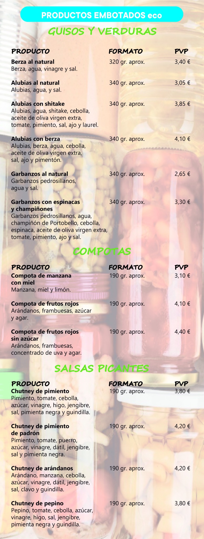 Productos elaborados de Ecológicos de Cantabria